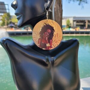 Round Artistic Earrings with Woman Illustration